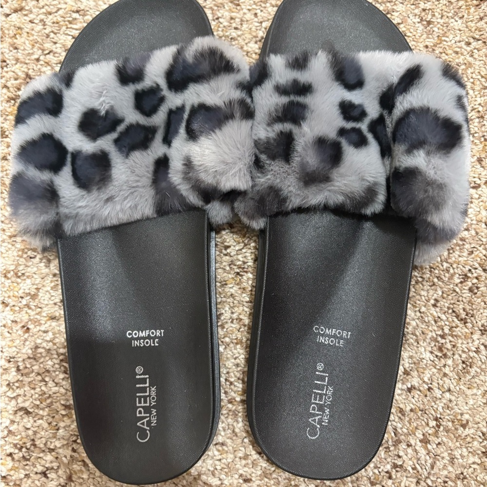 Capelli of New York Leopard Print Faux Fur Slippers